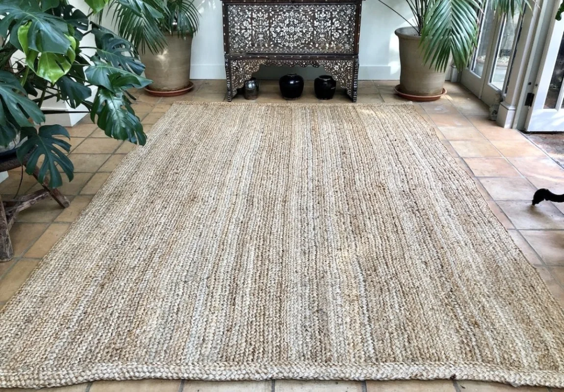 Braided jute rug with natural texture