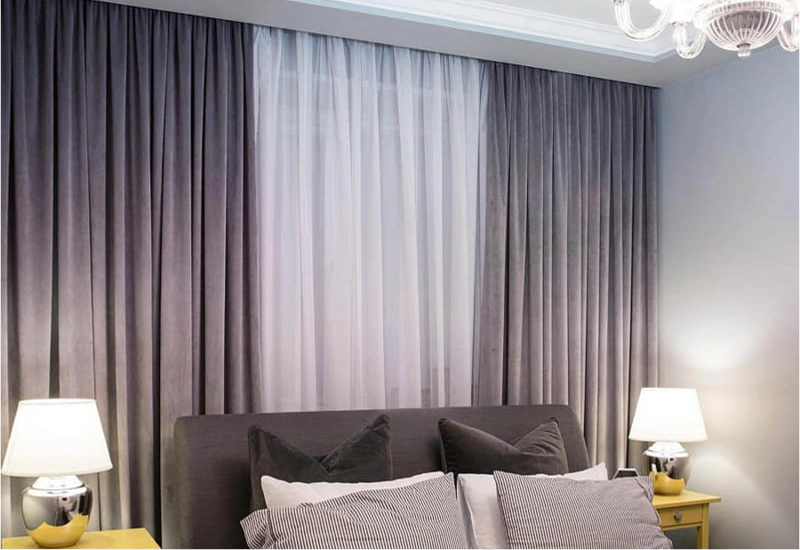 Velvet beige curtains for luxury bedroom