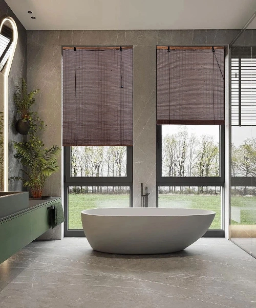 Moisture-resistant bamboo bathroom blinds