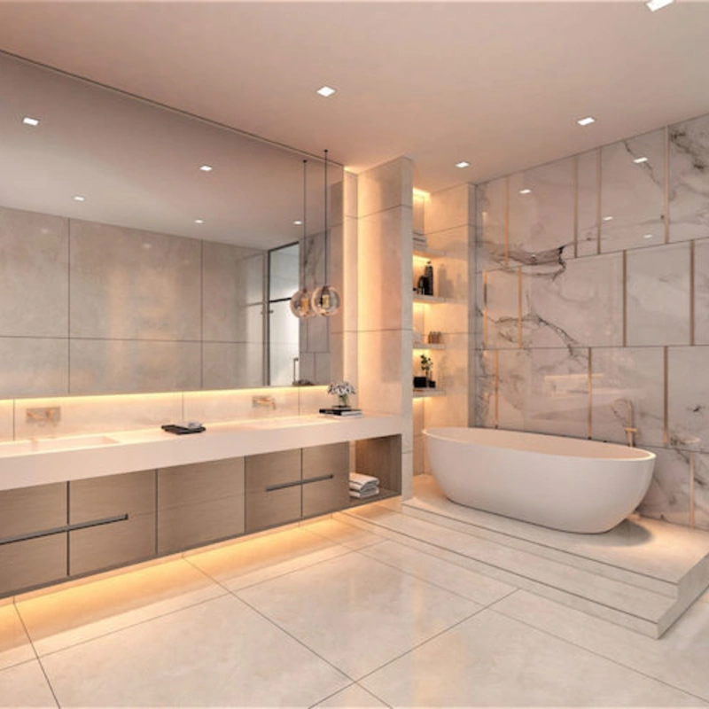 Luxury bathroom renovation with dual vanity