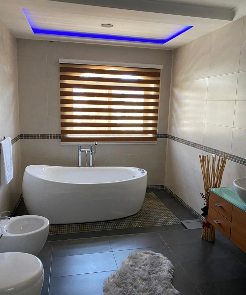 Water-resistant zebra blinds bathroom