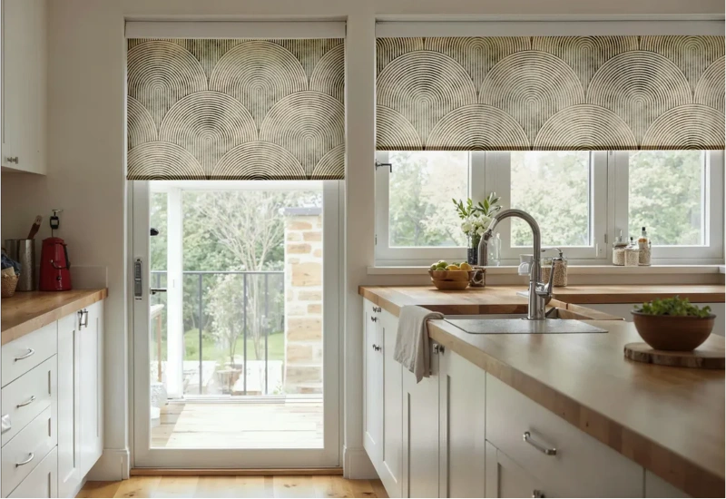 Custom blinds installed in kitchen