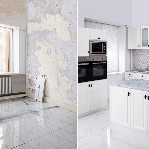 Modern kitchen layout redesign in Dubai