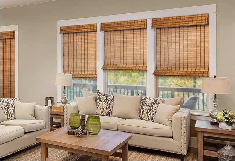 Bamboo blinds in cozy lounge