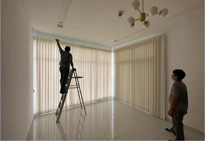 motorized curtains in living room setup