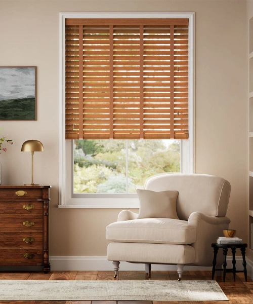 Stylish wood blinds setup