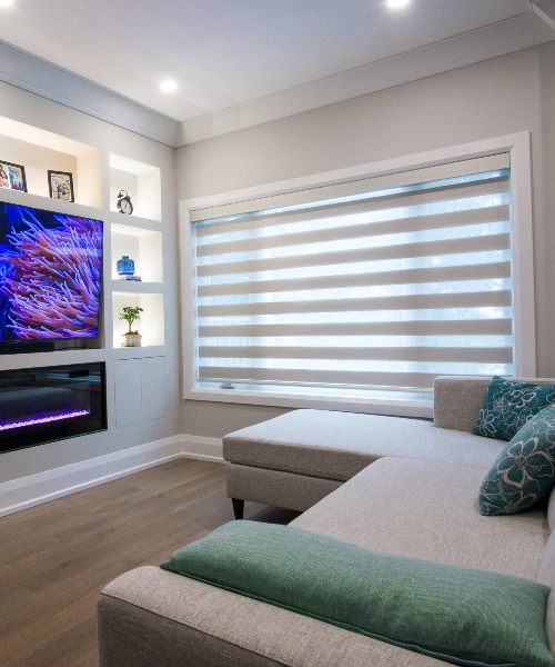 Zebra blinds in living area