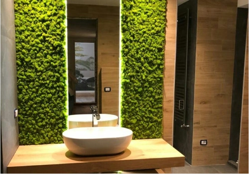 Artificial turf for bathroom spa look