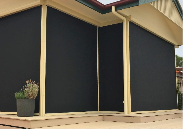 Mesh fabric outdoor blinds setup