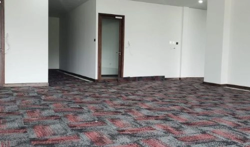 Carpet tiles installed in hallway