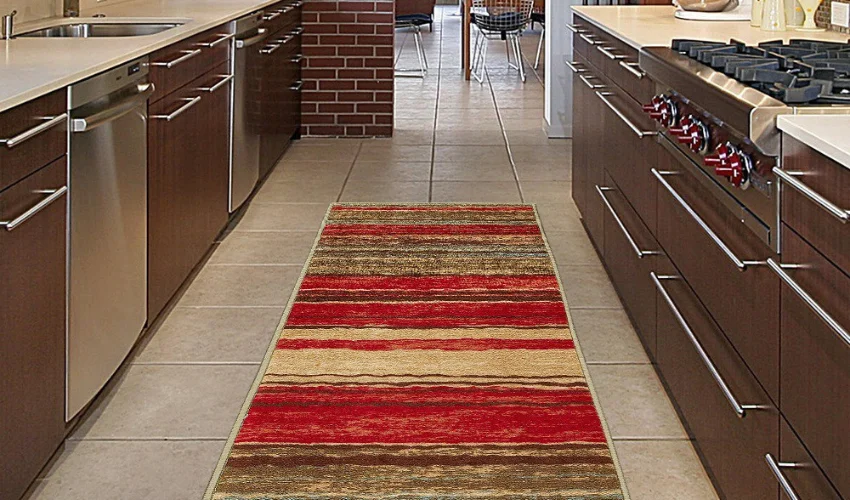 kitchen with red carpets in Dubai