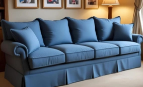 Blue fabric sofa cover in modern Dubai living room