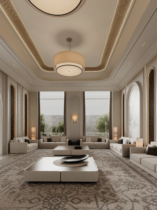Contemporary majlis with sleek sofas and décor Dubai