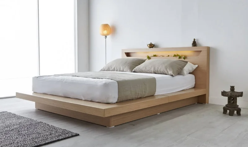 Modern low wooden platform bed