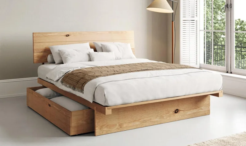 Light wood storage bed design