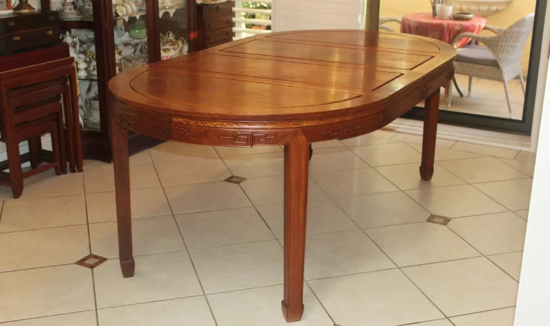 Polished wooden dining table in Dubai with smooth glossy finish