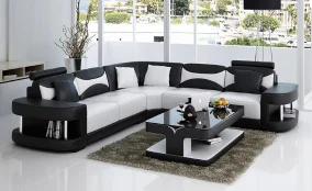Modern black and white L shape sofa set in Dubai living room