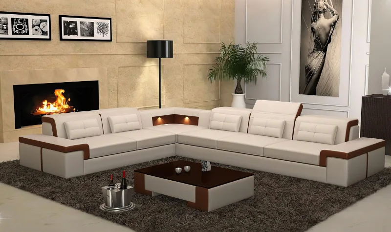 Modern luxury corner sofa with leather finish in Dubai