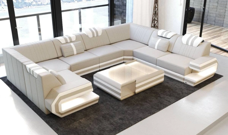 Luxury white sectional sofa set with LED design in Dubai living room