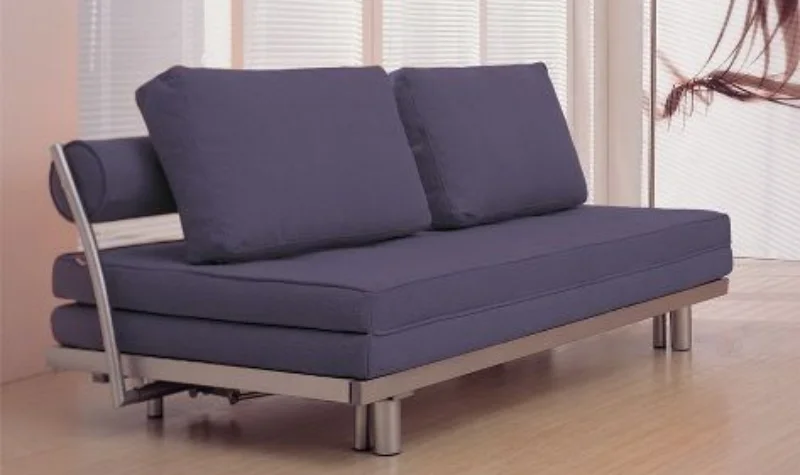 Modern futon sofa bed in Dubai with metal frame and fabric cushions