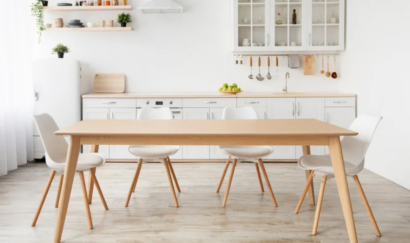 Simple dining table with white chairs Dubai
