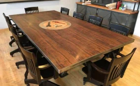 Handmade wooden custom table in Dubai showroom