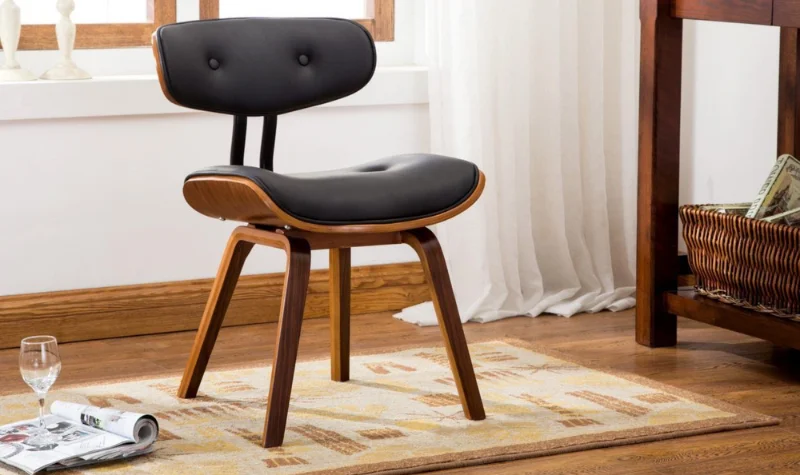 Black leather chair with wooden frame Dubai