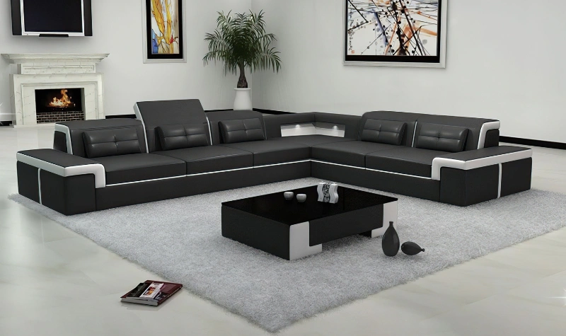 Luxury leather sofa set in modern Dubai living room