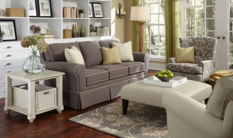 Grey sofa set with armchair and ottoman