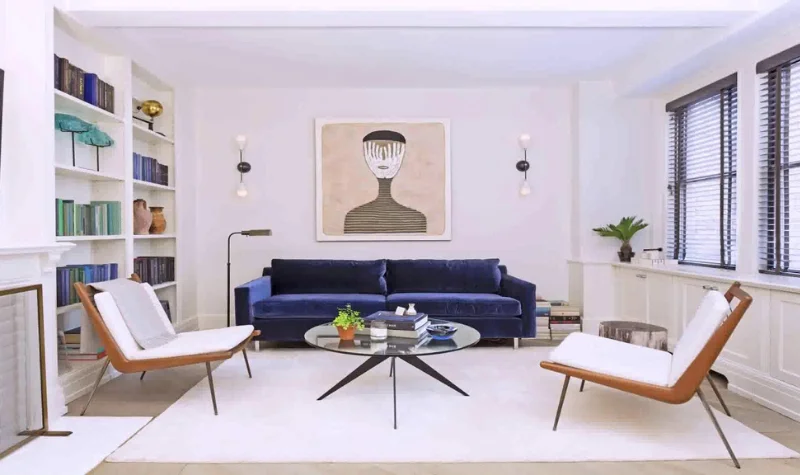 Blue Sofa with Chairs in Dubai Living Room