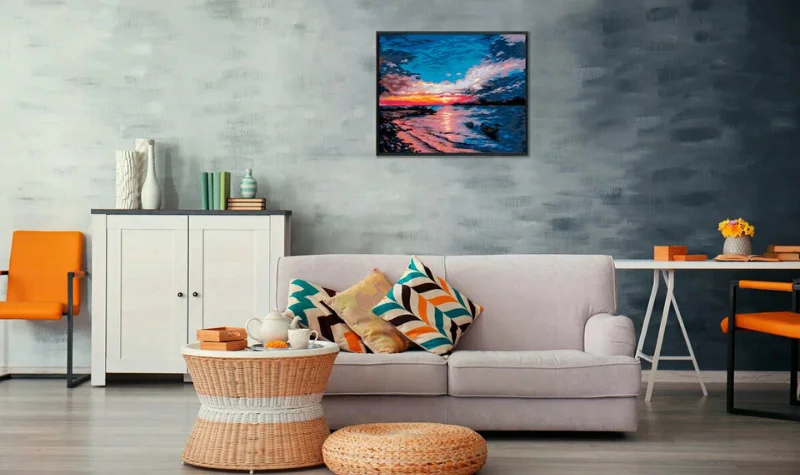 Stylish Sofa with Cushions and Wall Art Dubai