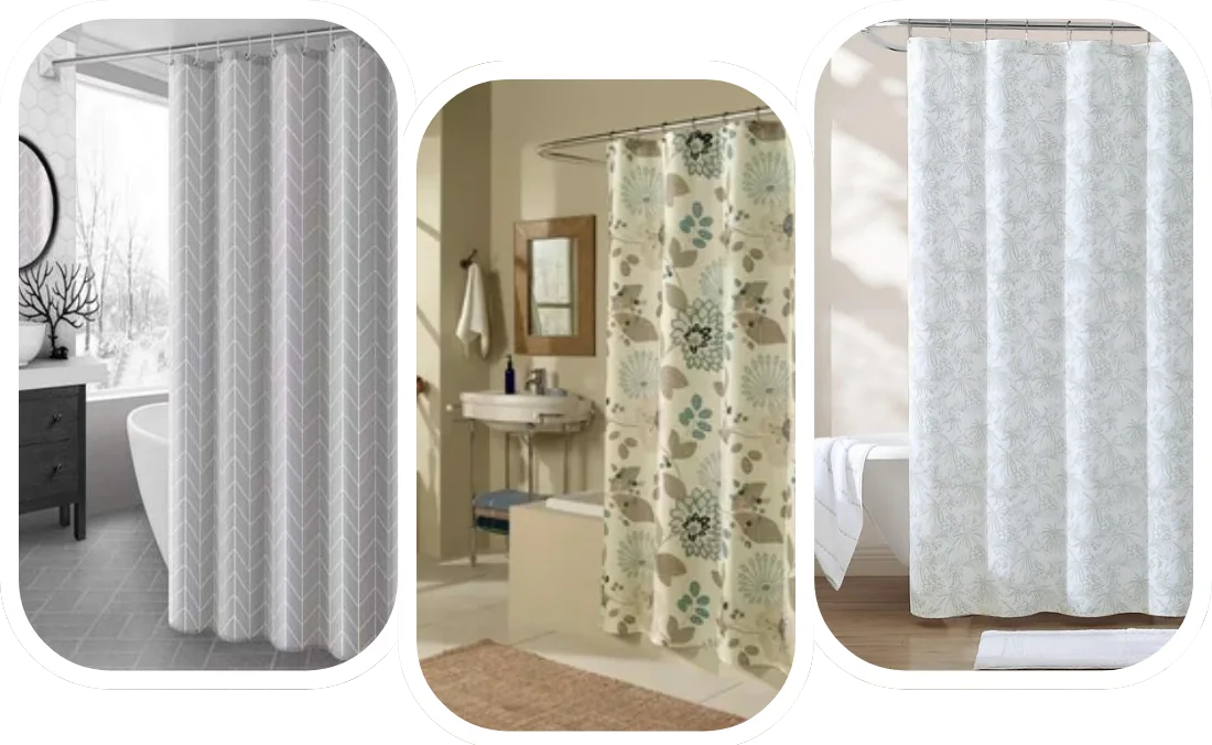 Set of modern shower curtains with plain and floral designs in Dubai