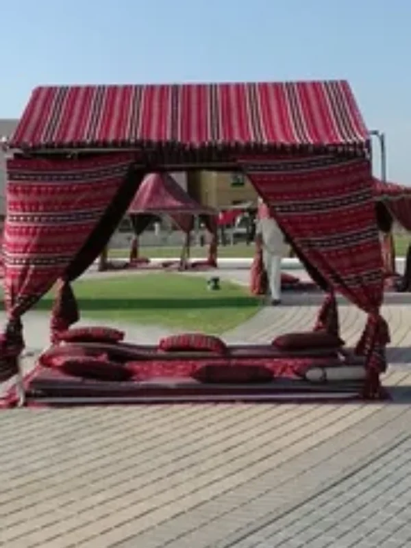 Outdoor majlis with sofas and cushions Dubai