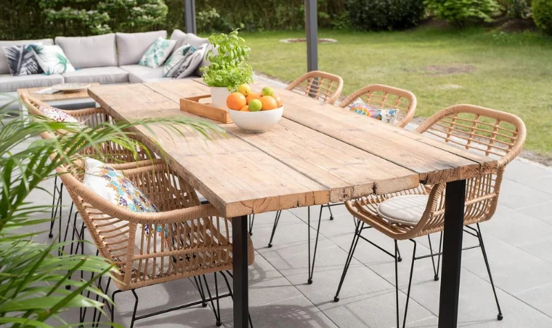 Rustic outdoor dining table with chairs Dubai