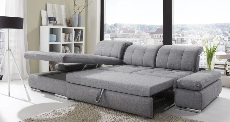 Sectional sofa bed in Dubai with L-shaped design and storage