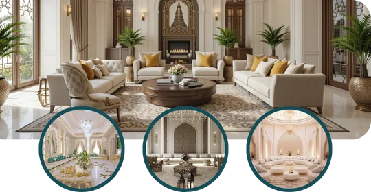 Luxury Arabic majlis with sofas and décor