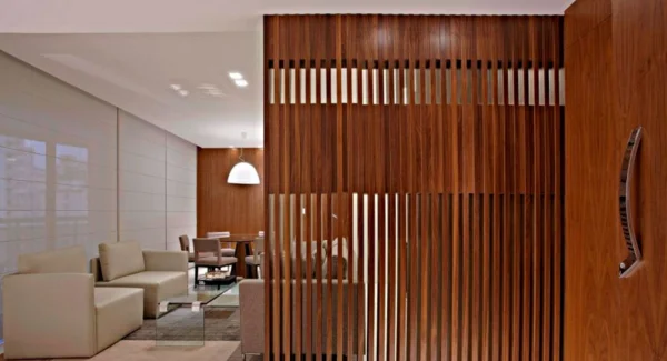 Elegant wood wall partition in Dubai interior