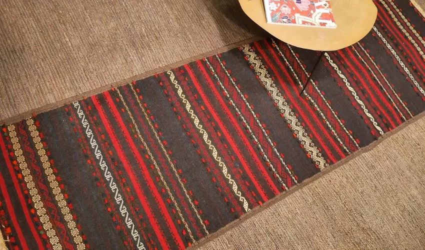Red striped hallway rug