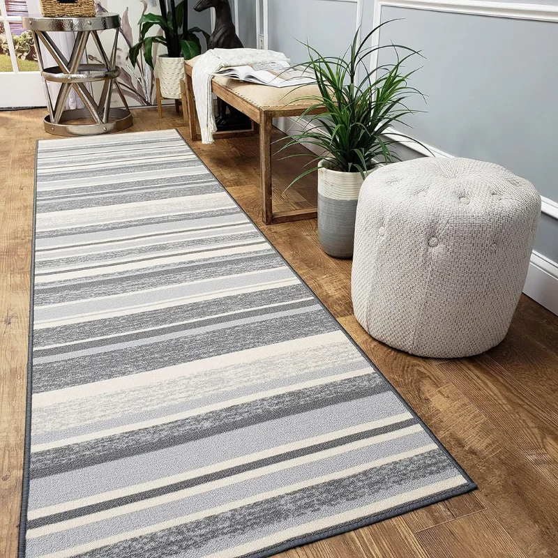 Grey striped hallway rug