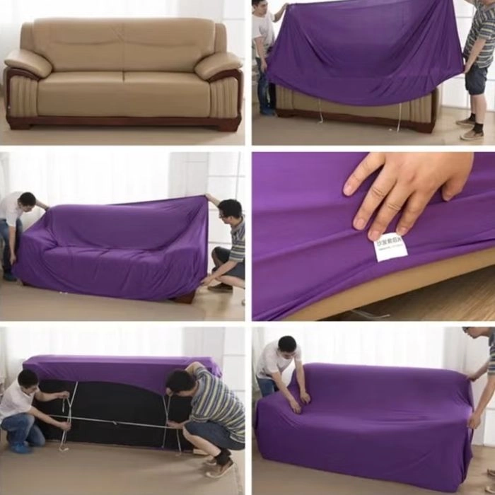 Three Seat Elastic Sofa Cover Red image 2