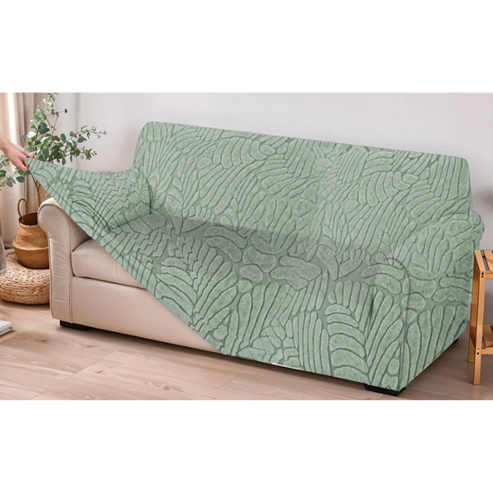 Green Velvet Jacquard Sofa Cover Set image 1