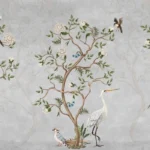 Beige Chinoiserie Bird Wallpaper Mural