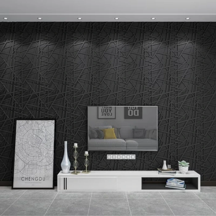 Black 3D Wall Panel in Living Room