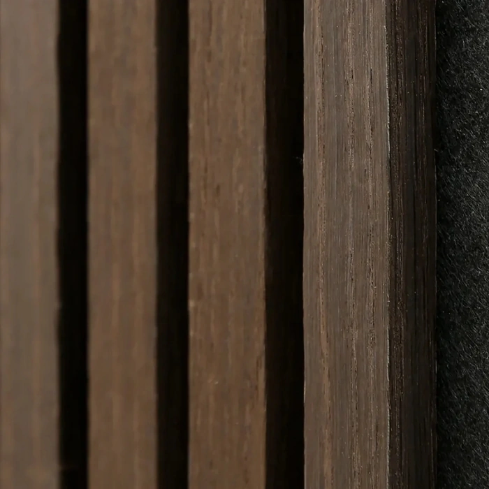 Detailed View of Smoked Oak Slat Wall Panels