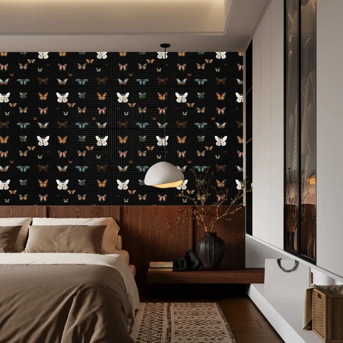 Modern butterfly pattern black mural