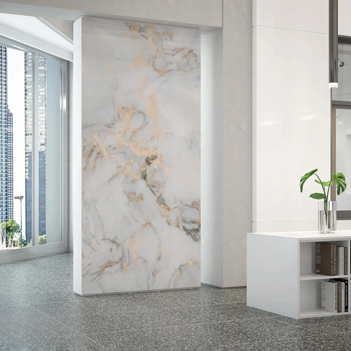 White gold marble wallpaper roll view