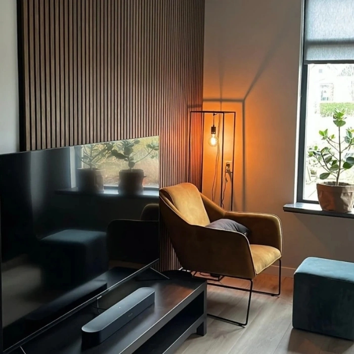 Smoked Oak Slat Wall Panels in Living Room