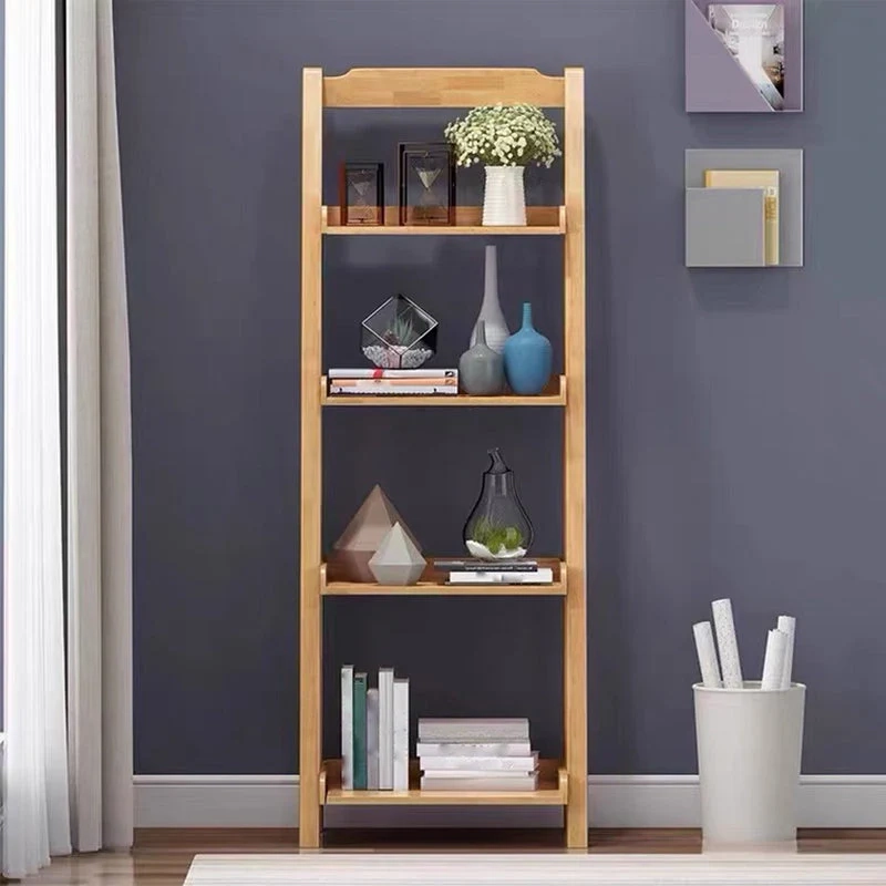leaning bookshelf with plants