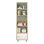 open shelving with décor items
