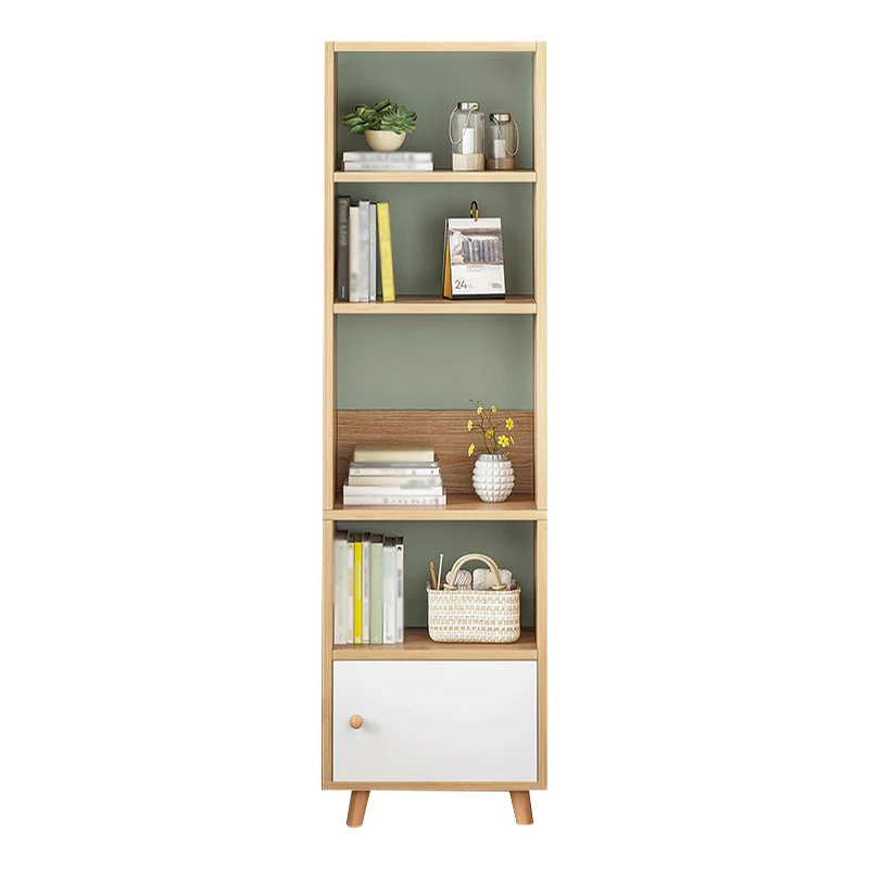 open shelving with décor items